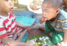 စစ်ရှောင်ပြီး နေရပ်ပြန်ရောက်သည့် ကဒူးကြီးဒေသမှ ကလေးငယ်များ နှာစေးချောင်းဆိုးဖြစ်