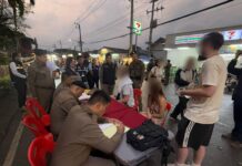 ထိုင်းနိုင်ငံ အများပြည်သူပိုင် နေရာ ဆေးခြောက်သောက်သူများ ရဲတပ်ဖွဲ့က ဖမ်းဆီးဒဏ်ရိုက်